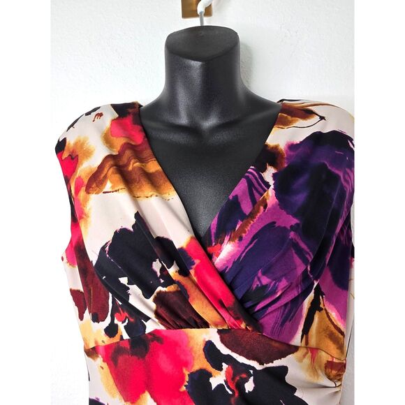 Ralph Lauren Floral Faux Wrap V Neck Ruched Sleeveless Dress 10P - Picture 6 of 11
